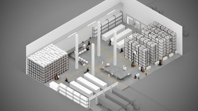 Render de un almacén | Diseño de almacenes: qué es, factores clave y objetivos | Toyota Material Handling