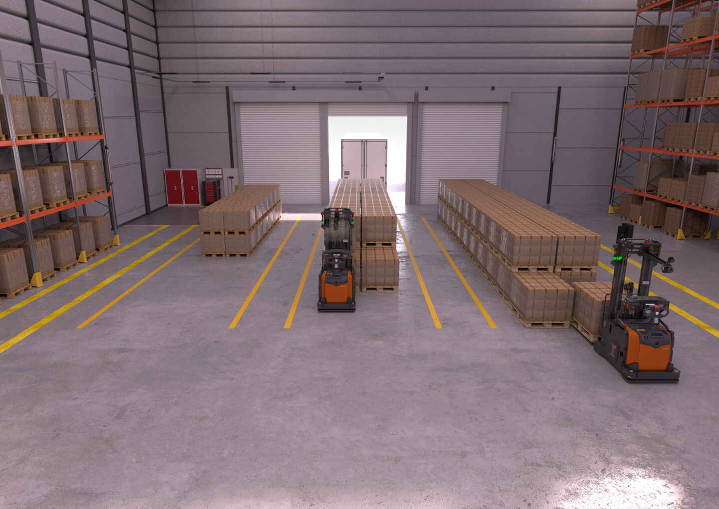 Swarm Automation SAI125 en descarga de muelle | Carga y descarga automática de camiones: cómo eliminar el principal cuello de botella del muelle | Toyota Material Handling