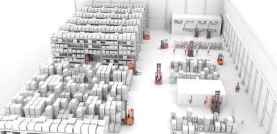 almacén en funcionamiento con carretillas con baterías de ion litio| Baterías de ion litio: qué son, cómo funcionan y sus ventajas en logística| Toyota Material Handling